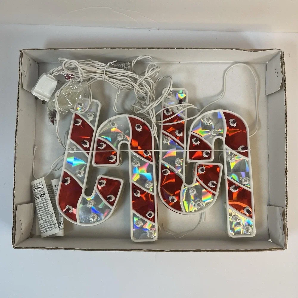 Vintage Holographic String Christmas‎ Candy Cane Lights Large 7